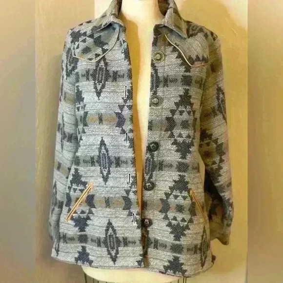 Cruel Denim Women’s Size Medium Gray Aztec Print Jacket Concho Buttons Western - Picture 1 of 12